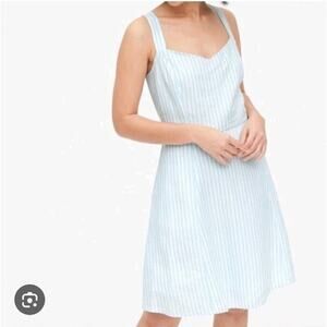 Gap White Blue Striped‎ Linen Blend Beachy Summer Dainty Mini Cami Dress Size 10